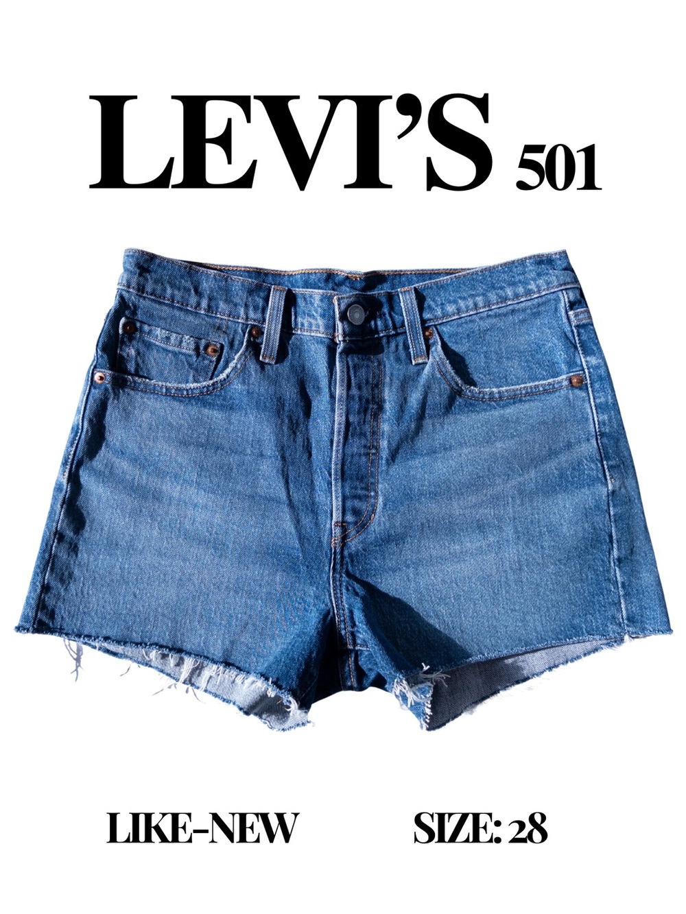 LEVI’S 501 High-Rise Raw Hem Denim Shorts Medium Wash Size 28